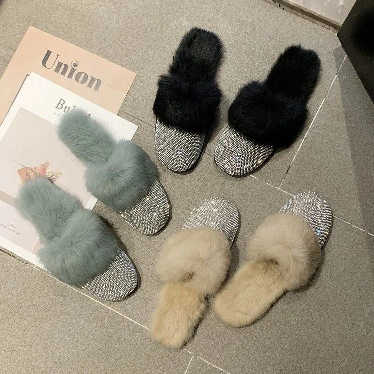 Fur Warm Home Shoe Women Floor Ankle bling fur Winter Indoor House boots Women Shoes Christmas Style Boots