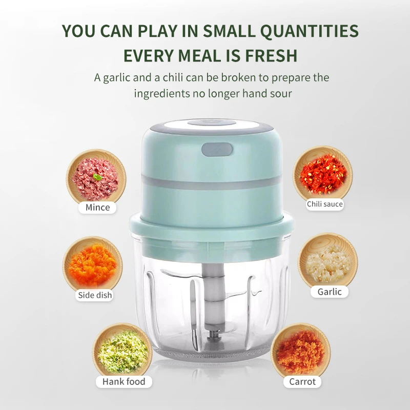 300ml Portable Electric Vegetable and Garlic Masher Baby Food Supplement and Ice Chopper ABS and Steel Mailing Cutter Tool