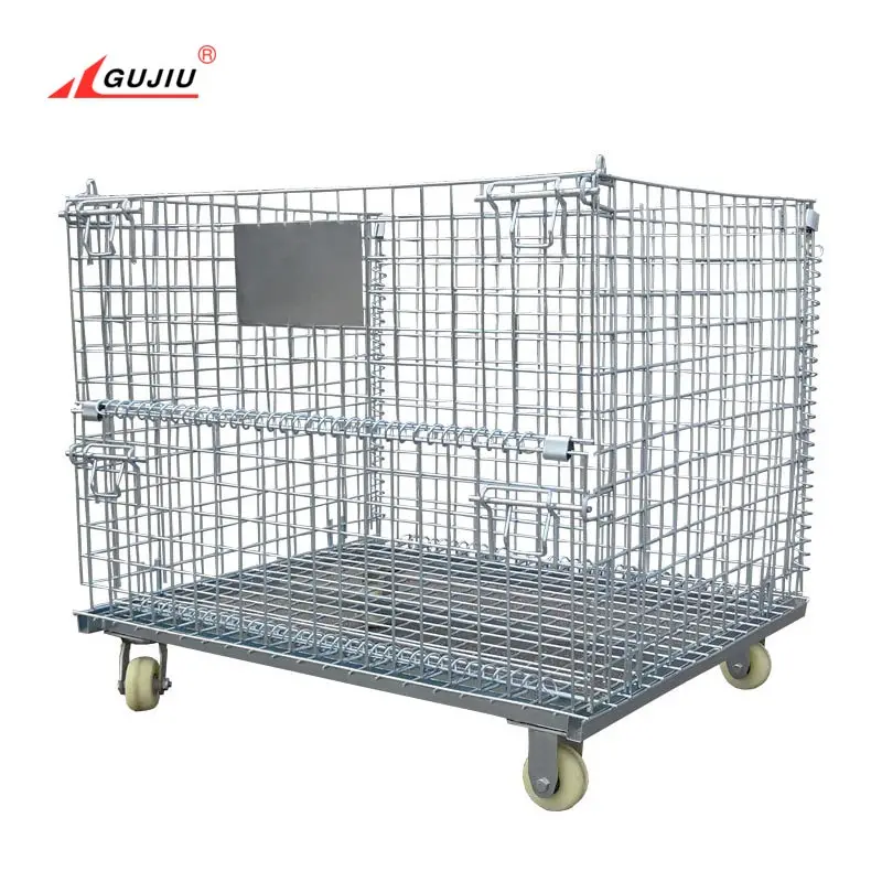 Square Box Zinc Mesh Metal Containers Japanese Folding Wire Basket Gas Cylinder Work Storage Transport Forklift Safety Cage