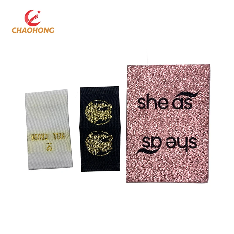 Factory Price Damask Rose Gold Thread Woven Clothing Labels Size Tags Black