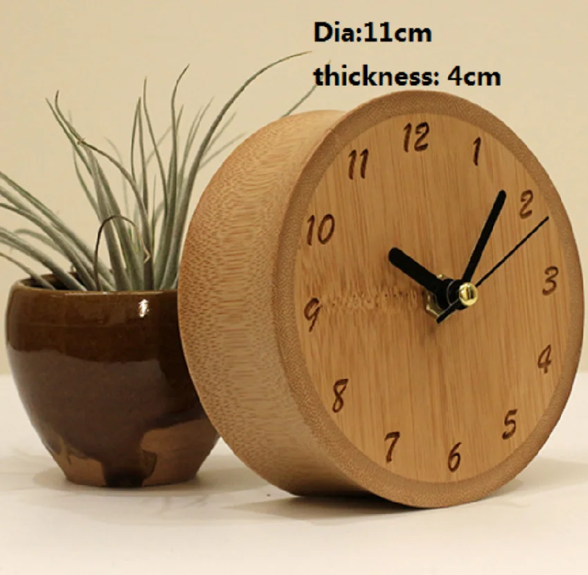 Home decor gift modern desk table bamboo wooden needle time alarm clock