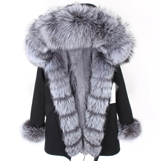 Maomaokong real fur long coat Oversize Hooded Long parka
