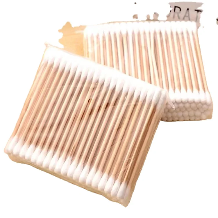Wholesale Disposable Ear Stick Customized Double Head Cotton Swabs Bamboo Ear Sticks Cotton Ear Buds 100 pieces per bag