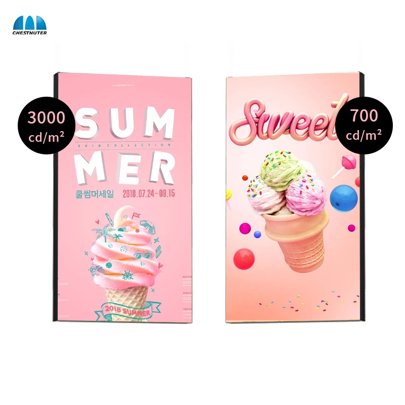 High Brightness Window LCD Monitor Dual Side Advertising Screen 3000 nit Digital Signage Sunlight Readable Window Facing Display