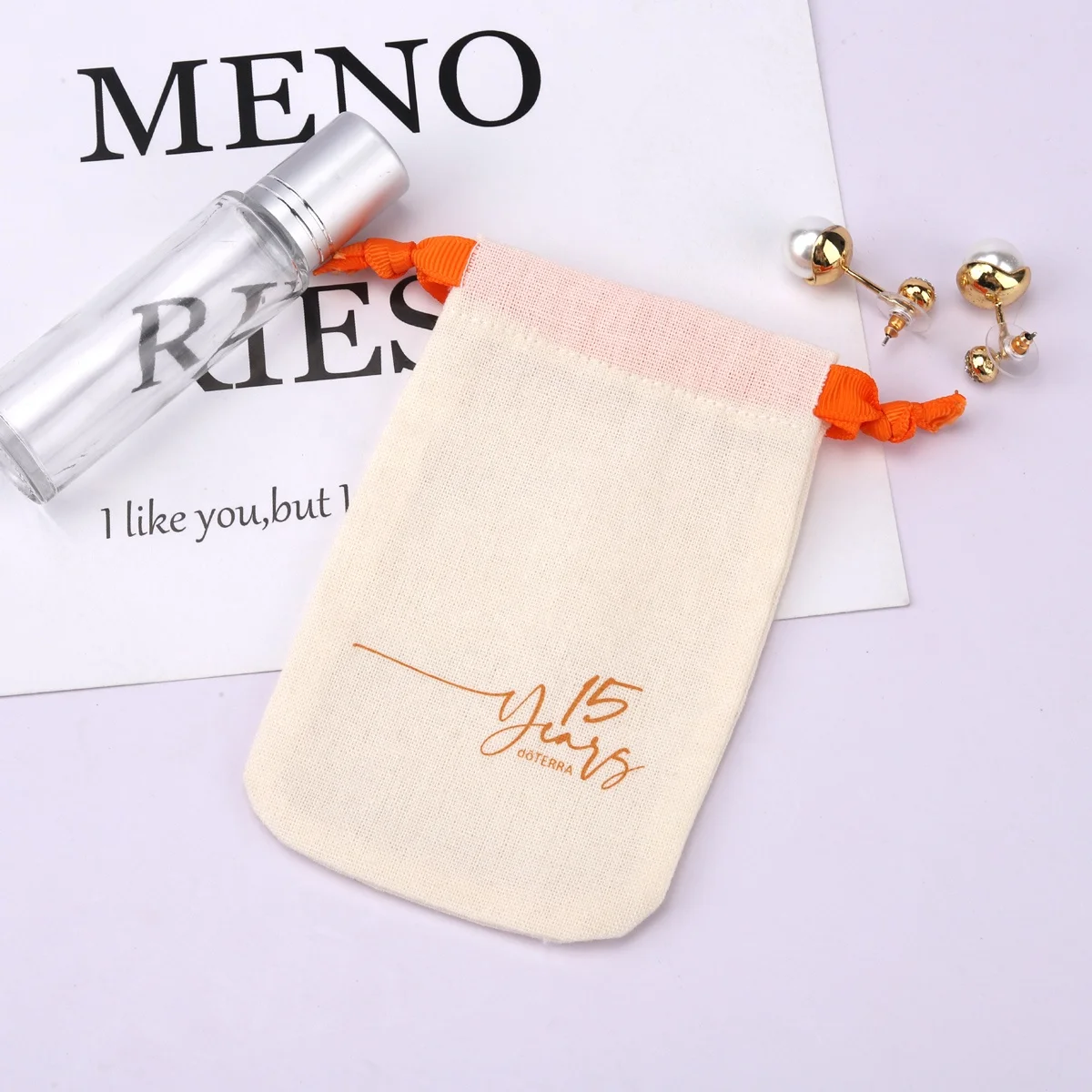 Wholesale Cotton Linen Nail Polish Storage Cosmetic Drawstring Bag Custom Logo Cream Linen Cotton Gift Pouch