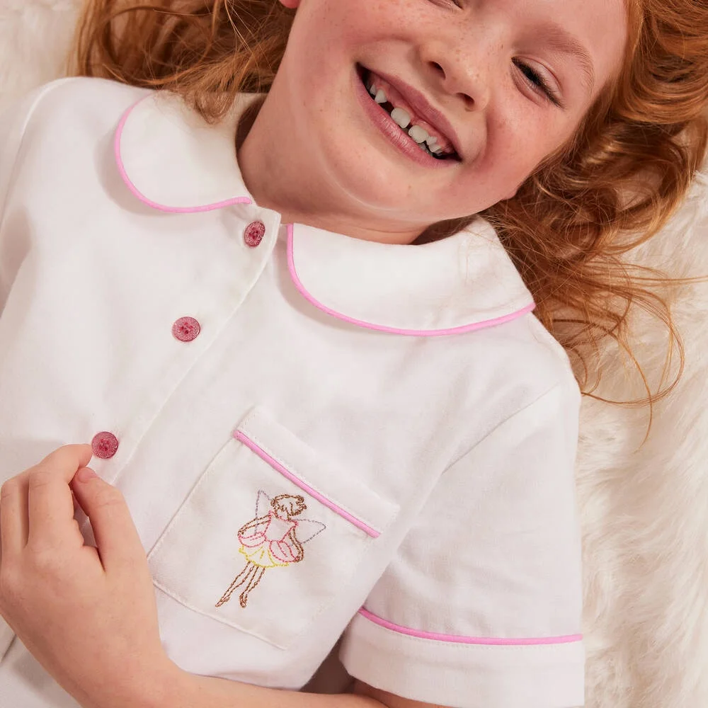 Wholesale Customized Design Hom Sleepwear Children Cotton Embroidered Pyjamas Kids Girl Short Pajamas Set