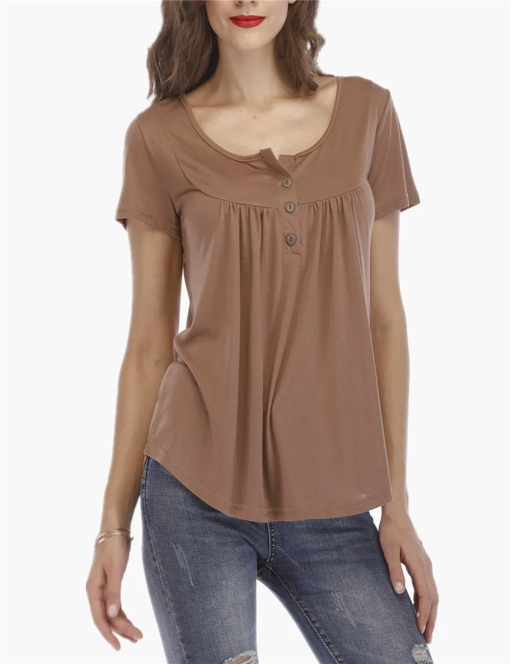 Плюс размер S-5XL Женская мода туника с короткими рукавами, v-образный ворот, сексуальная сплошной цвет с круглым вырезом Повседневная Блузка