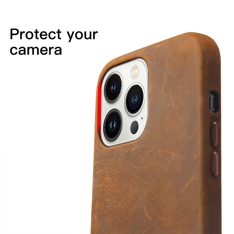 2022 full wrapped style crazy horse genuine leather mobile phone case for iPhone13 ProMax