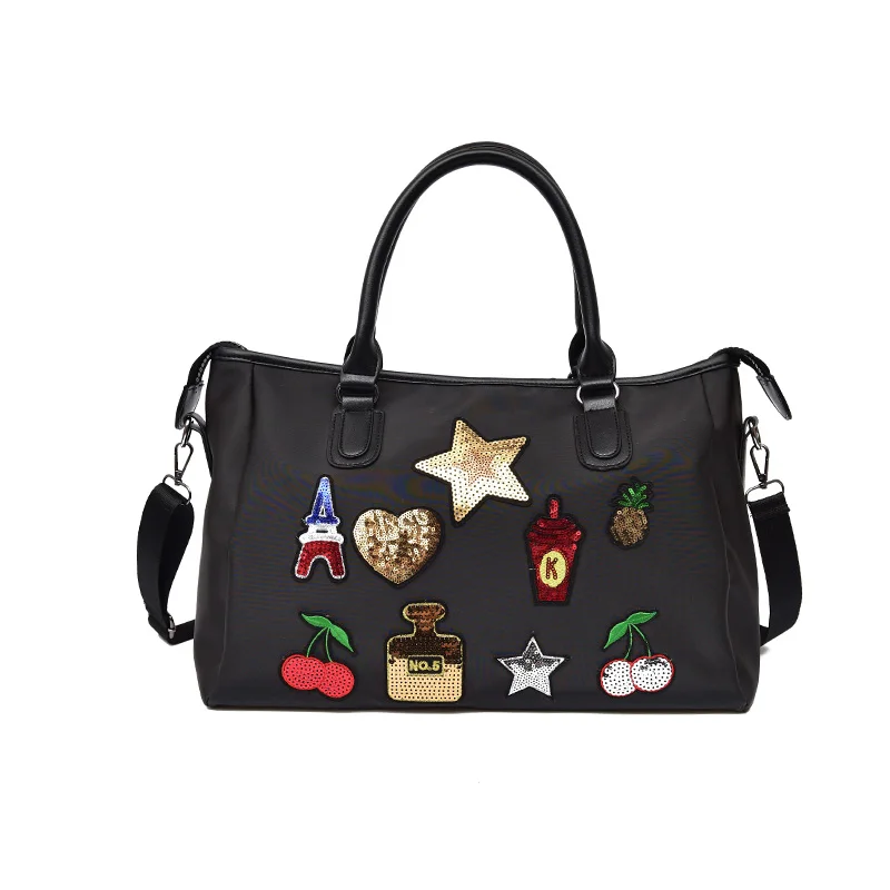 Casual fashion double handles sequin women shoulder crossbody duffle bag travel