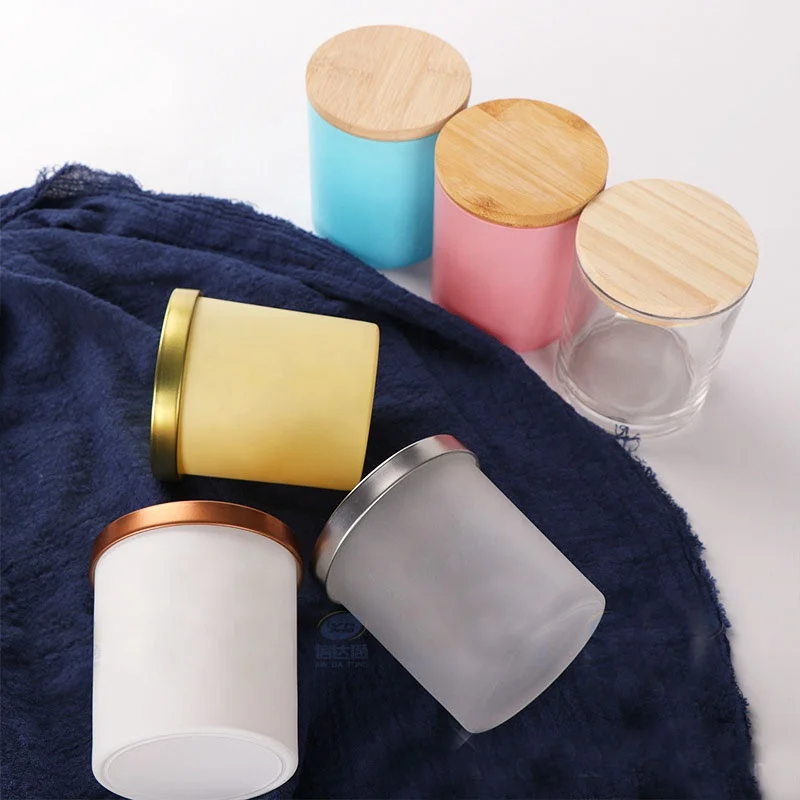 Cheap Wholesale 14 oz Decorative Clear Candle Jars for Candle Making Iridescent Black White Frosted Glass Candle Jar with Lids