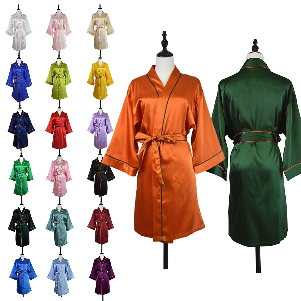 New Design V-Neck Bridesmaid Robe Wedding Party Bathrobe with Piping and Seam Pockets Women Spa Robe Satin Sleepwear