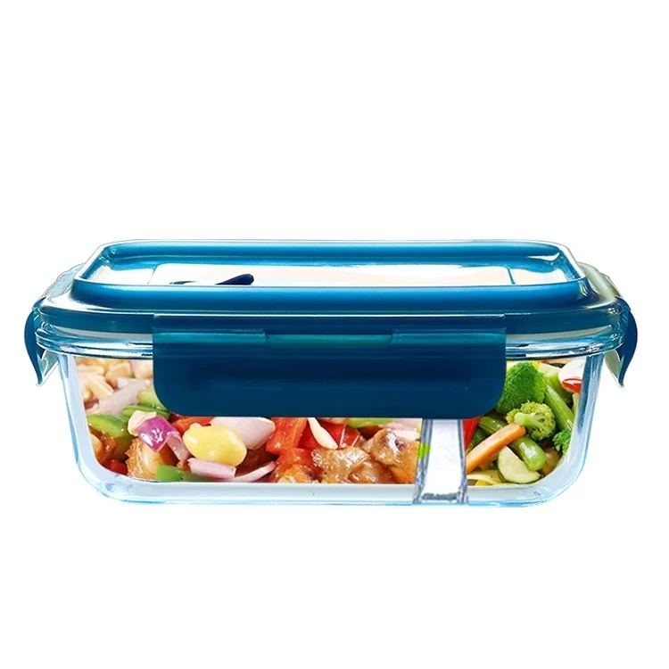 Hot sale  meal prep rectangle 2 compartment borosilicate glass food storage container