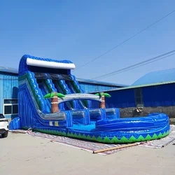 Factory Customized kids heavy duty waterslides marble double lane inflatable palm tree water slide for adult giant