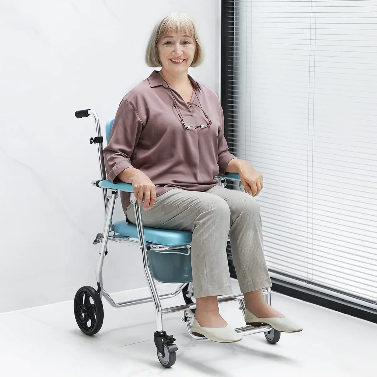 Rolling Shower Chair Home Furniture Aluminum Adjustable Bath Chair Stool Shower Bench Shower Seat for Bariatric Elderly Disabled