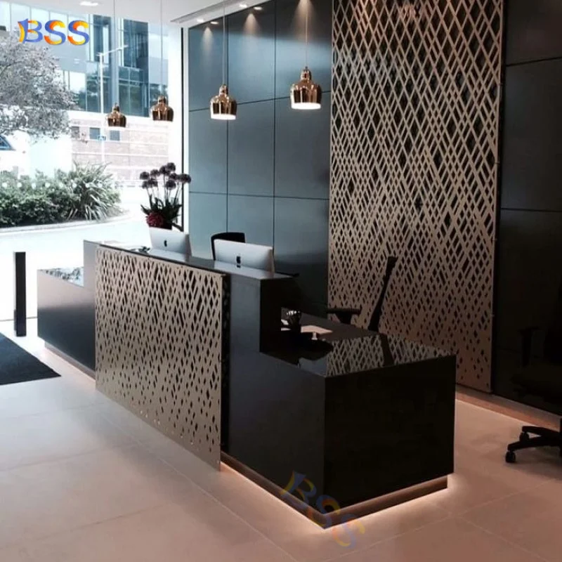 Modern Industrial Black Marble L Shape Office Front