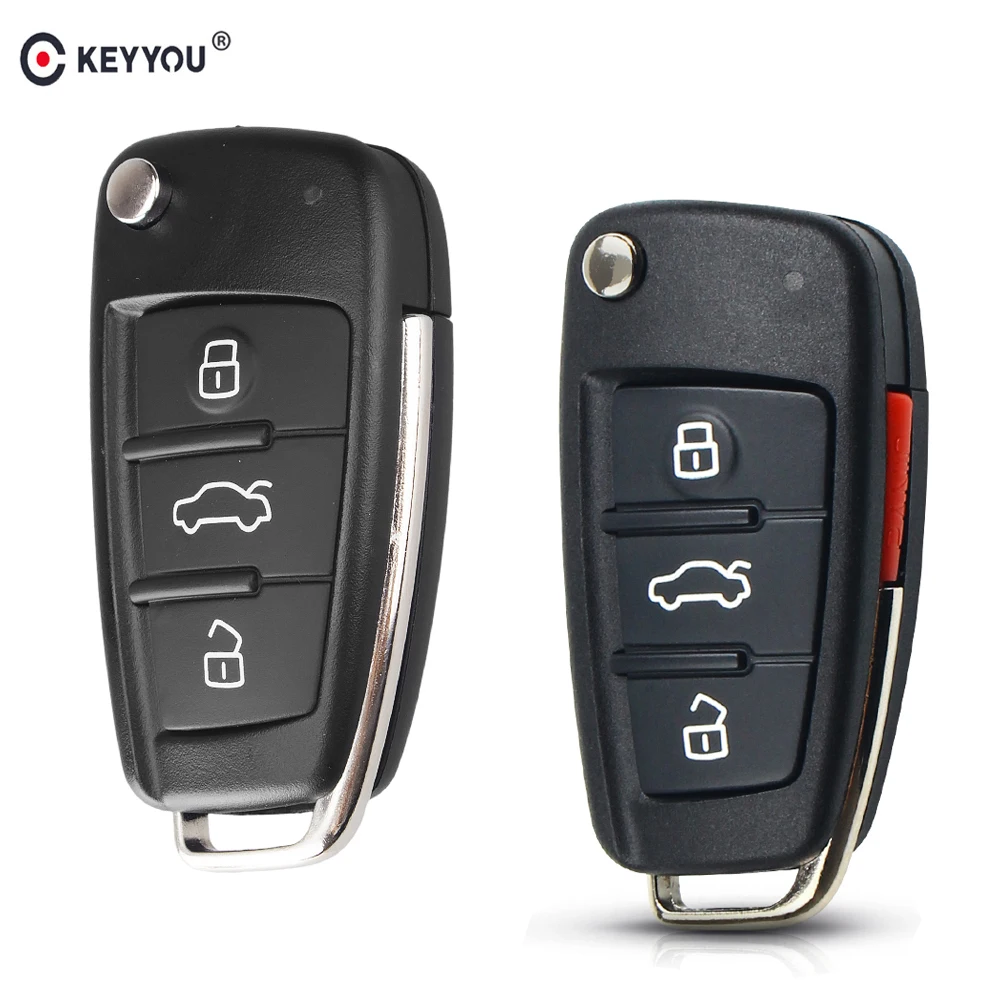 KEYYOU 4 Buttons Filp Car Key Remote Case Shell For Audi A6L Q7 A2 A3 A4 A6 A6L A8 TT 2008 2009 2010 2011 Folding Key