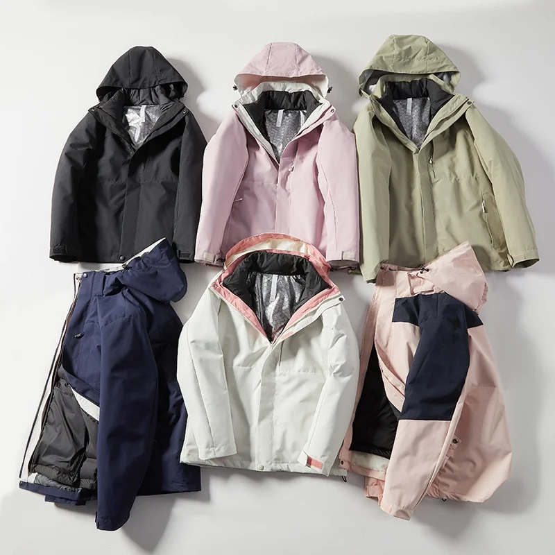 Unisex Detachable Heattech Three-in-One Winter Jacket Windproof Waterproof Mountain Hiking Clothing Stand Collar Zipper Men