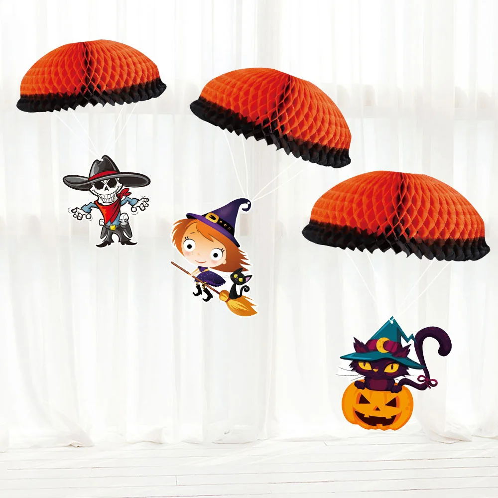 2407 yunpai Halloween themed party decoration Pumpkin Witch parachute pendant pull flag wholesale custom