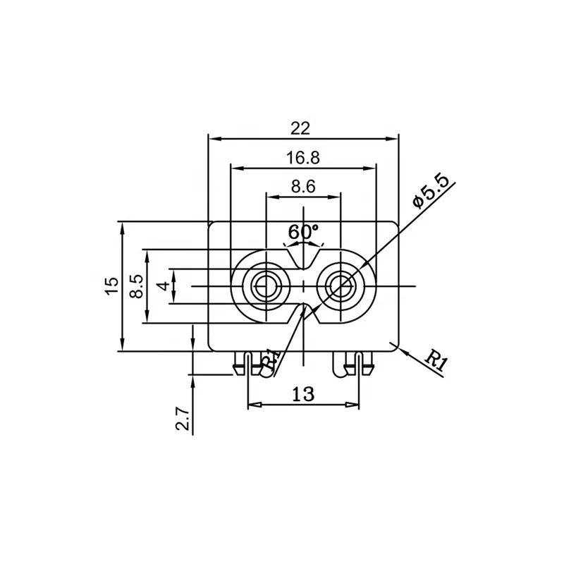 AC 250V 2.5A IEC201 C8 2 pin Socket Soldering Pins Power Connector IEC JR-201SEA(PCA)