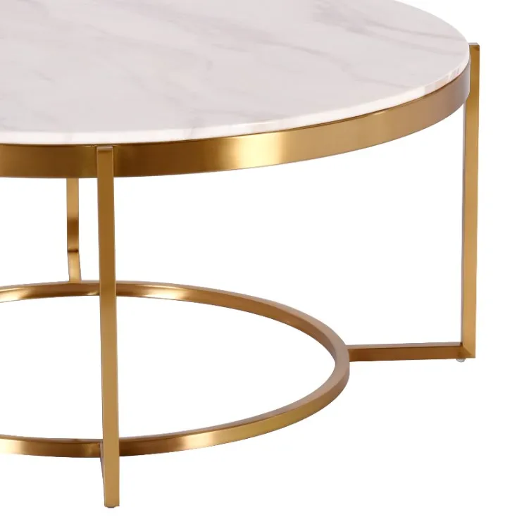 Modern Chic marble Round Coffee Table for Living Room Golden Brass side