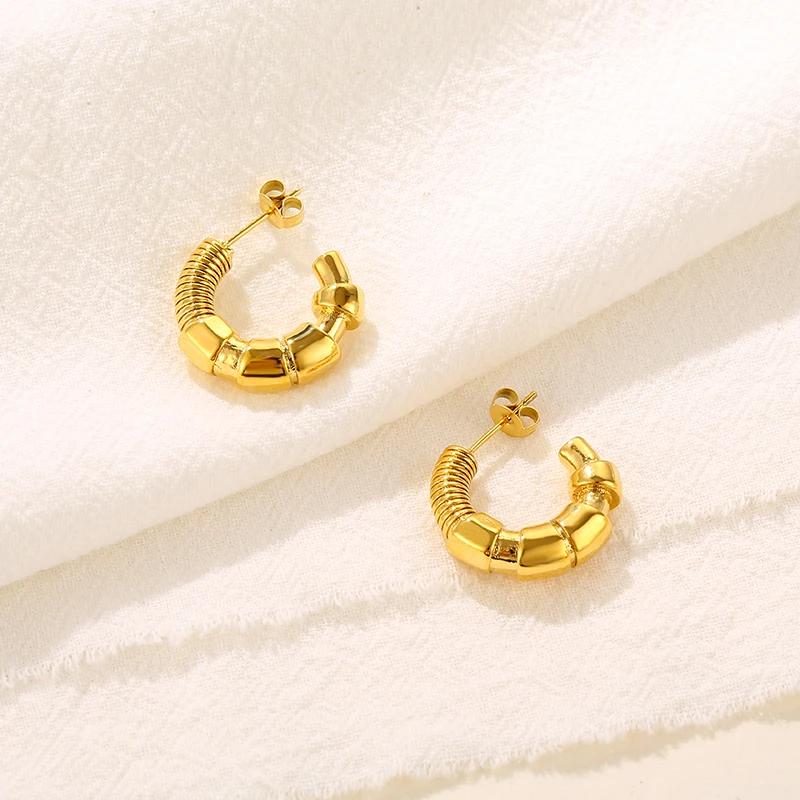 High Quality 18K Gold Plated brass Stainless Steel Jewelry Solid C Shaped Accessories Hoop Earrings E211298