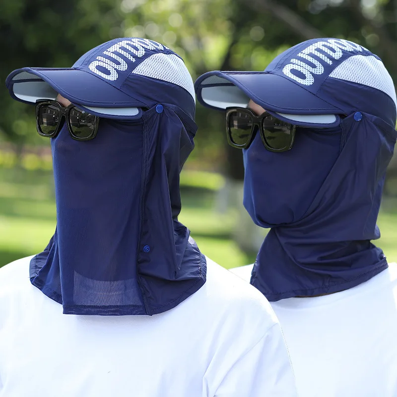 Custom Outdoor Face Cover High Quality Plain For Men Sports Caps UV Sun Protection Face Cap For Men With Neck Flap