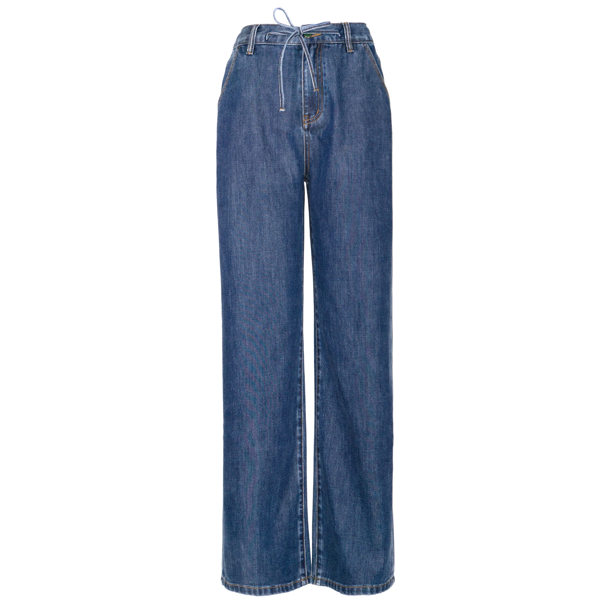 Hot Sale 23Spring Women Light Wash Soft Touch Loose Fit Rubber Band Waist Tie Pants Women Fashion Denim Jeans