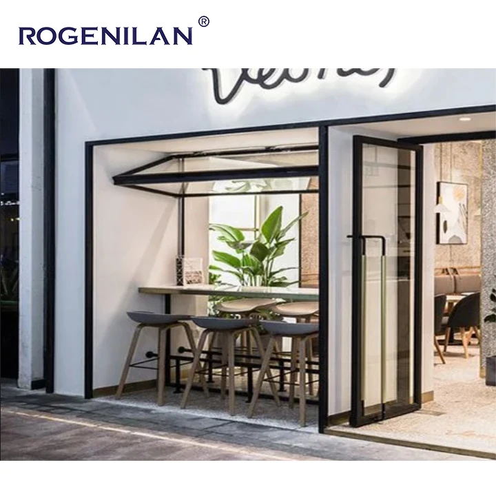 ROGENILAN Building Glaze Bi-fold Aluminum Frame Folding Window Hurricane Impact Aluminium Bifold Windows Use for Restaurant