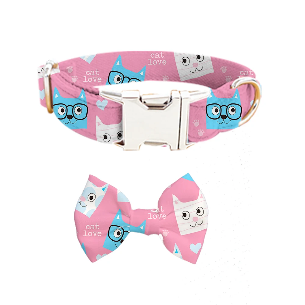 2022 New Personalized Custom dog collar metal buckle luxury cotton With bowtie designer print puppy cute collares para perros