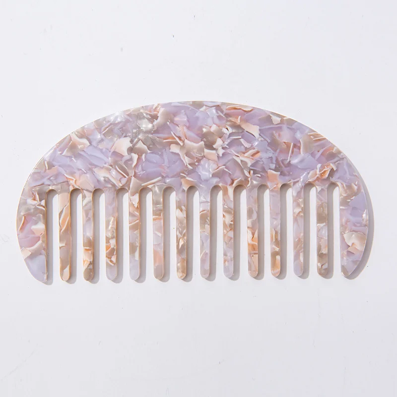 Logo antistatic cellulose acetate wide tooth acrylic hair comb geometric comb simple semi circular hair comb