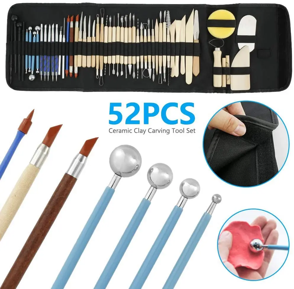 Clay pottery stainless steel pill stick portable tool cloth bag beginner professional mold 52 piece clay set