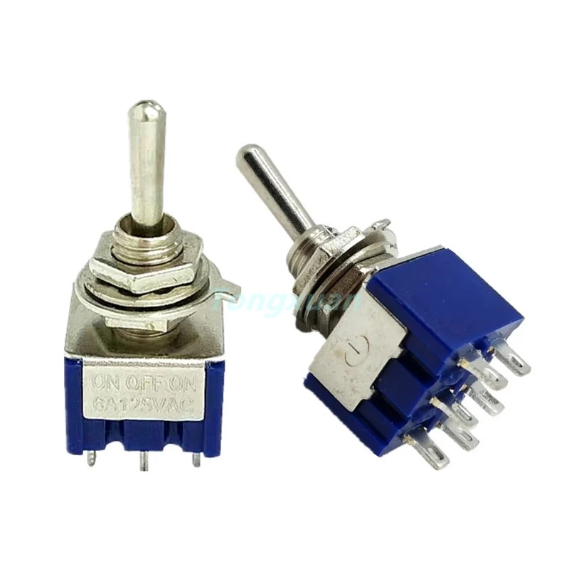 Miniature Toggle Switch Double Throw ON-OFF-ON /ON-ON 125VAC 6A 1/4 Inch Mounting MTS-202 203