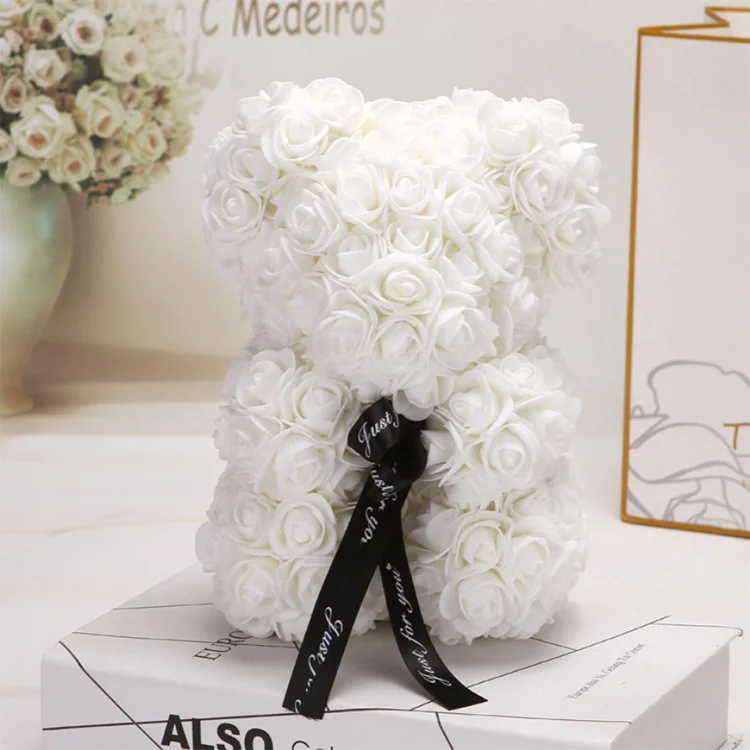 High Quality Artificial PE 25CM Colorful Red Rose Bear Teddy Bear Rose With Ribbon Valentine Day Gifts