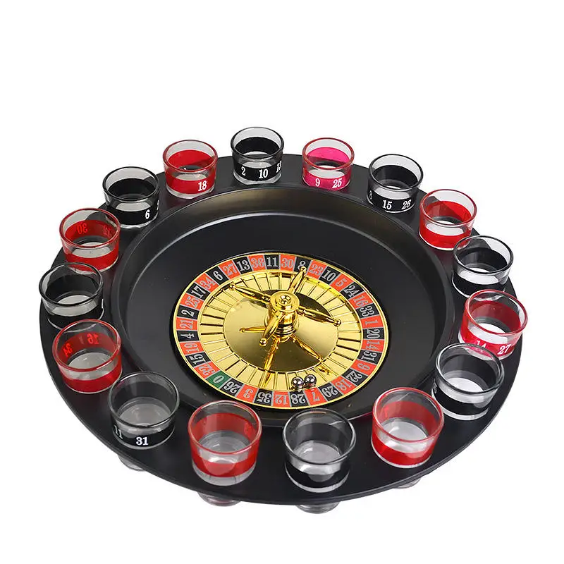 Custom Bar gambling set 16 cup 32 inch glass drinking game lucky shot table casino roulette wheel for adults party