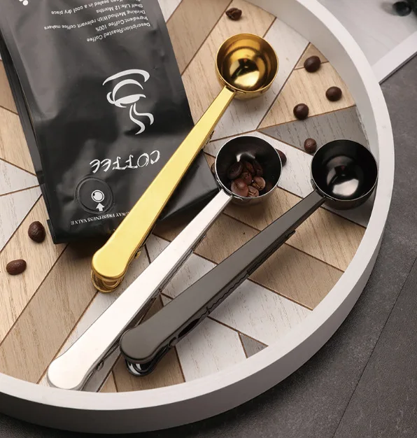 High Quality  Kitchen Tools Stainless Steel Coffee Scoop Clip Coffee Measuring Spoon With Clip