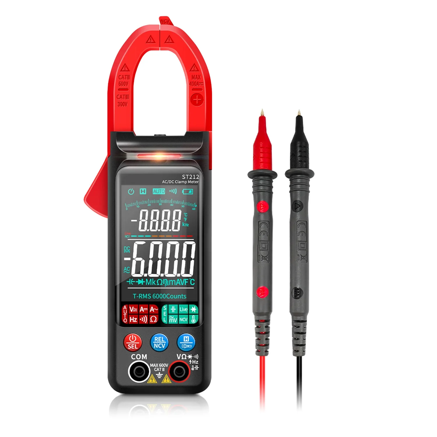 DC/AC Current Digital Clamp Meter 6000 Counts 400A Amp Multimeter Large Color Screen Voltage Tester Car Hz NCV Ohm