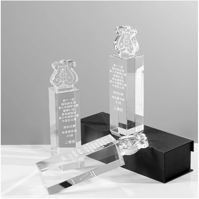 JY crystal crafts Best Selling Customized business glass piano Trophy music Awards with gift box