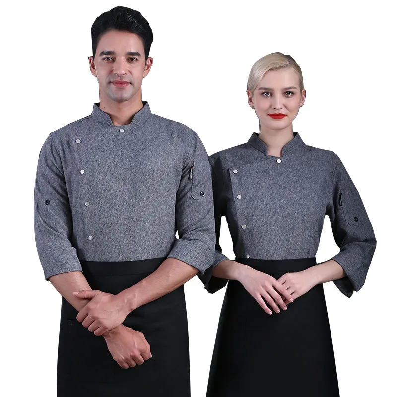 Wholesale hot chef cookware chef uniforms black long for sale bar restaurant uniforms black chef jacket