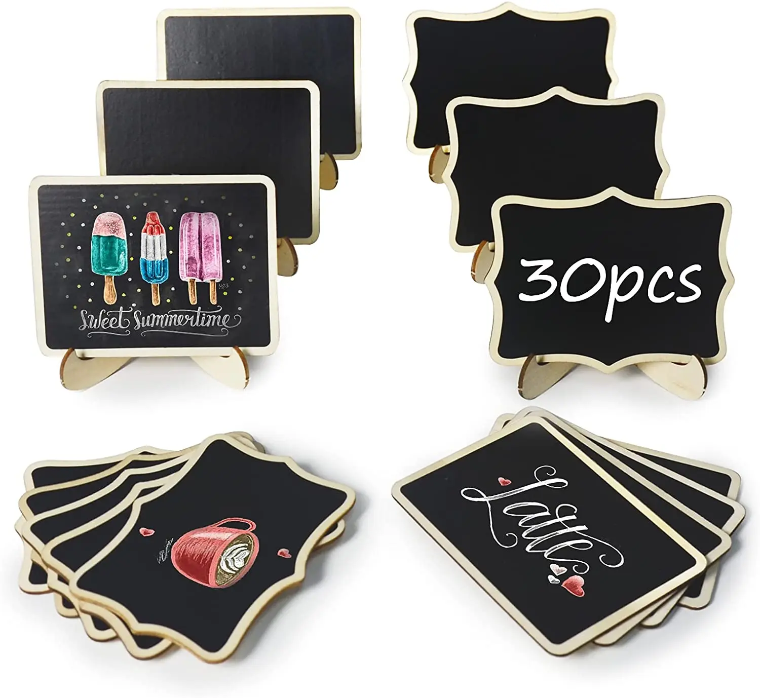 30 Pack Mini Chalkboard Signs with Easel Stand Small Chalkboard Signs Wooden Chalk Boards for Food, Weddings & Buffets