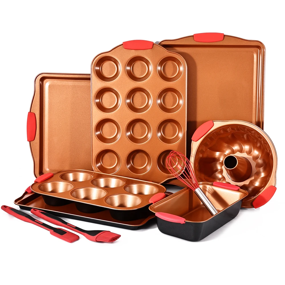 Customize Baking Non-stick carbon steel Bakeware Set with Silicone Handle
