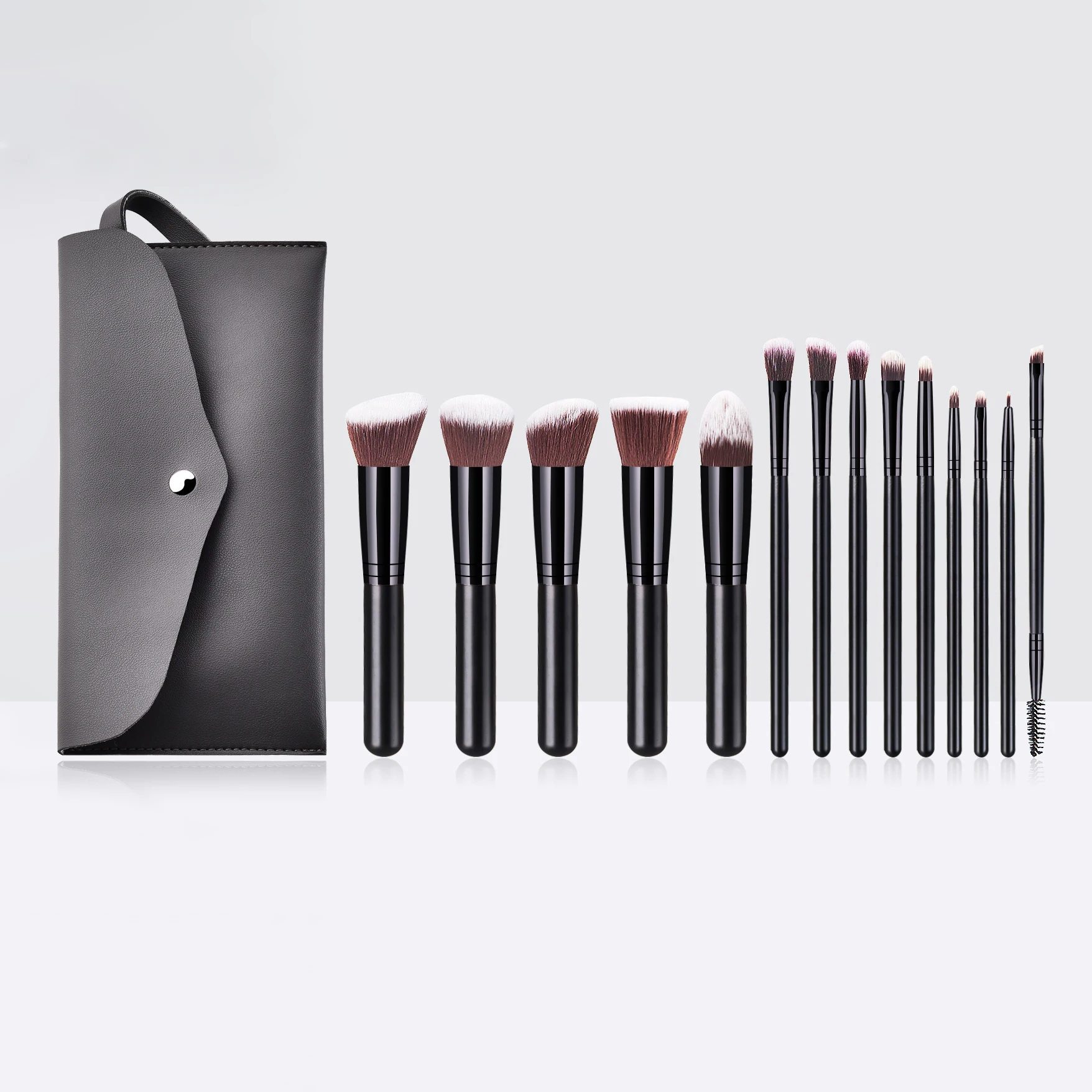 2024 High Quality Black Wood Handle Private label Makeup Brushes Powder Foundation Eye Brush Makeup Brush Set with Cosmetics Bag