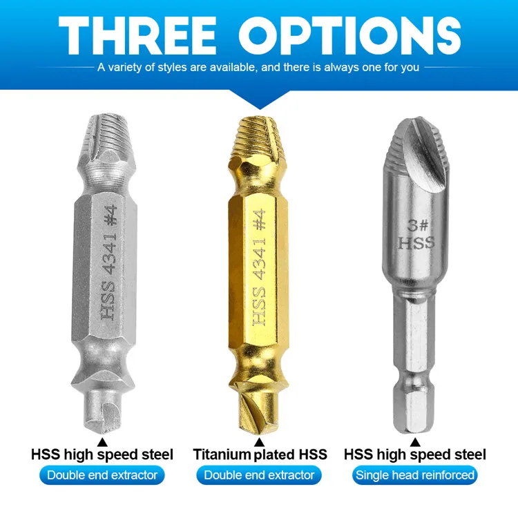 Manufacturer 4PC 5PC 6PC NINDEJIN  Titanium Plated Stripped Screw Extractor Set Speed Out Damaged Screw Extractor Kit