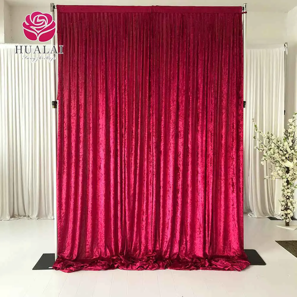 custom solid black velour crushed velvet heavy cloth backdrop drapes curtain for wedding and party