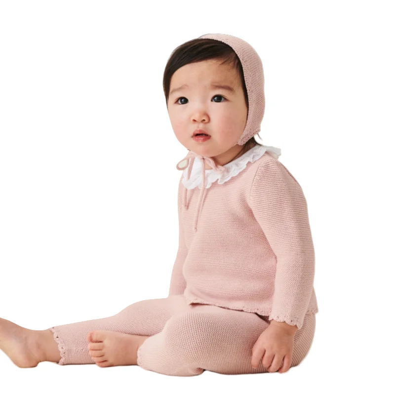Cute Toddler Girl Autumn Fashion Knitting Sets Comfortable Babies Clothing Pink Cotton Baby Girls Knitted Set Home Playwear Item