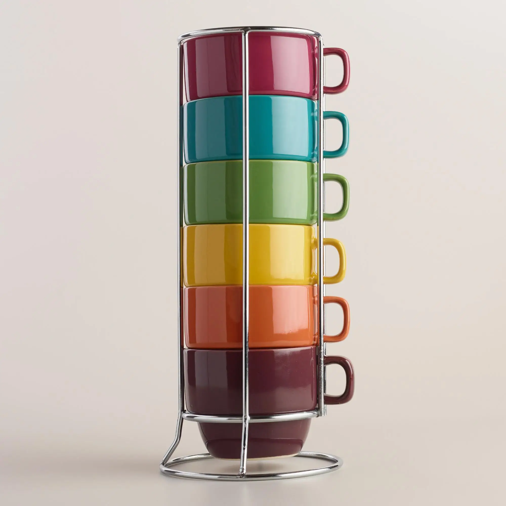 customized ceramic stackable coffee mug with metal rack holder stand chrome grid