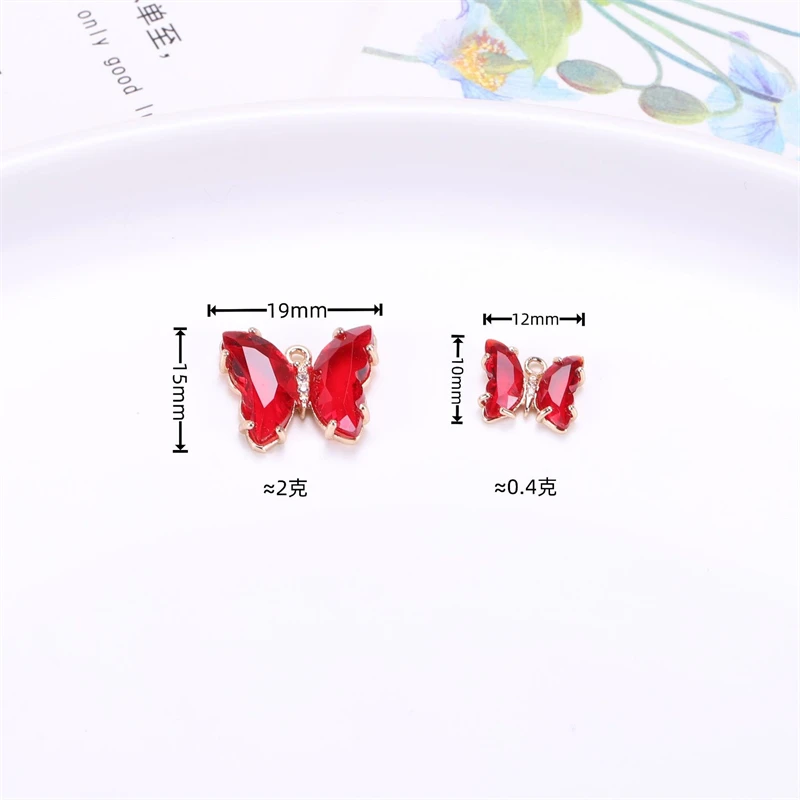 Shuaizhi Charms Copper Gold Plated Glass Crystal Butterfly Pendant Accessories DIY Bracelet Necklace Hairpin