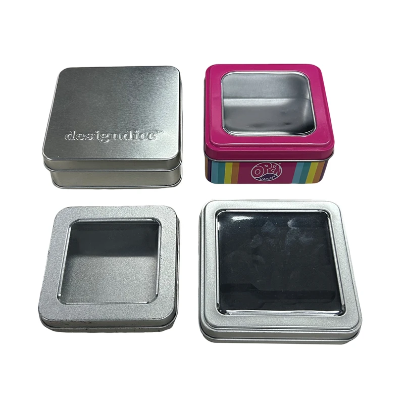 custom printing Christmas tin box with lid empty rectangle metal tin packaging box with window