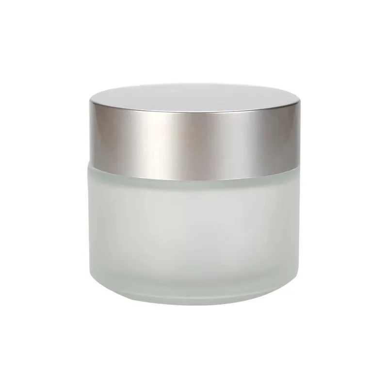 High quality hot selling products clear frosted glass cream jars 30ml/30g cosmetic packaging with matt silver lid