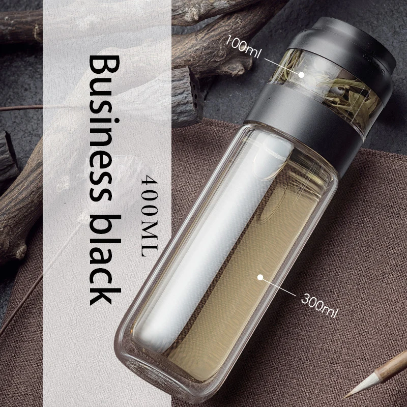 DH Manufacturer Travel Tumbler with Elegant Glass Cup and Silicone Sleeve Handle Vacuum Tea Infuser Cup for Tea Lovers Camping