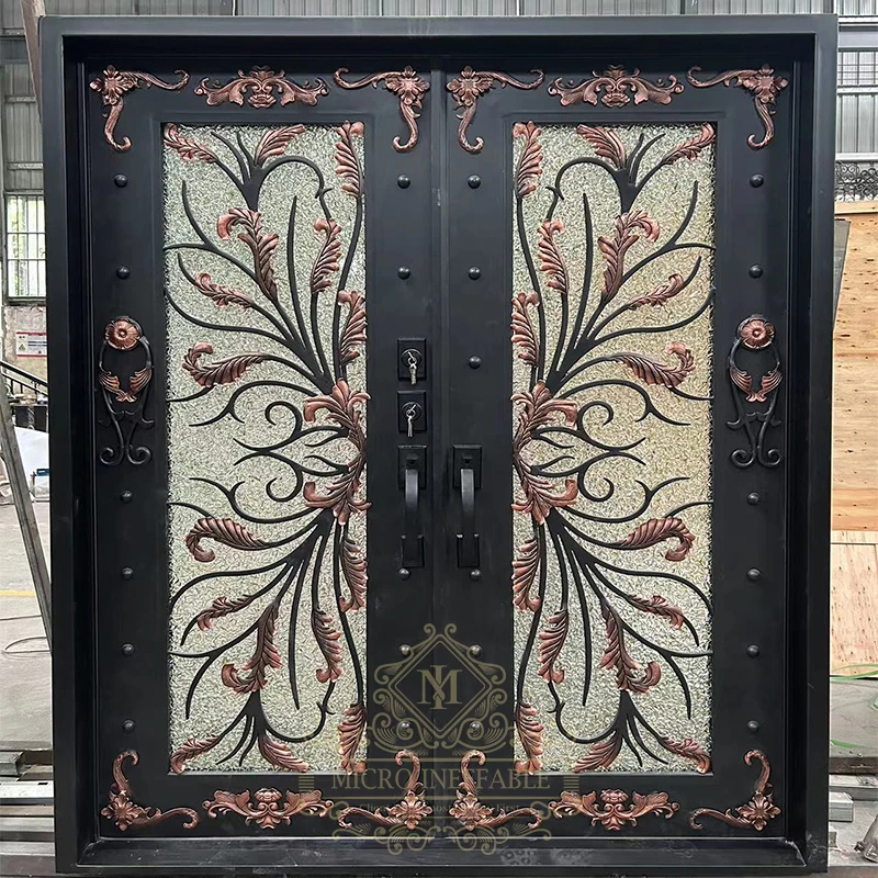 Popular Style Main Gate Sliding Door Wrought Iron Glass Entry Door Security Door